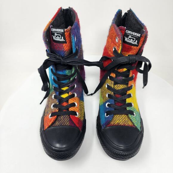Converse X Woolrich Plaid High Top Sneakers Women 6.5 Multicolor Wool Chuck - Picture 3 of 15